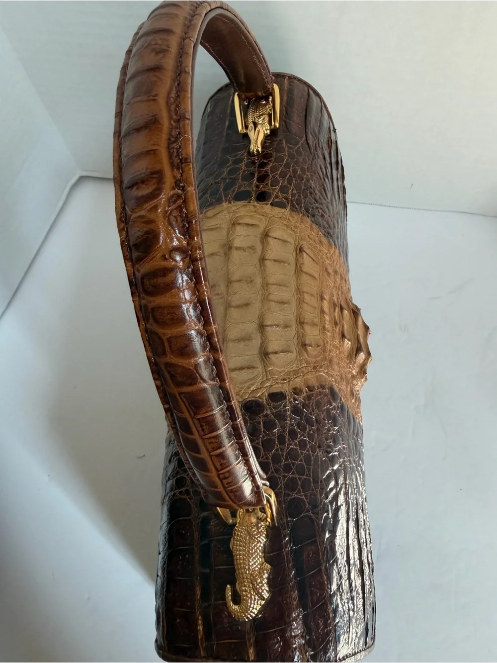 Haesed Crocodile Brown Two-Tone Top Handle
